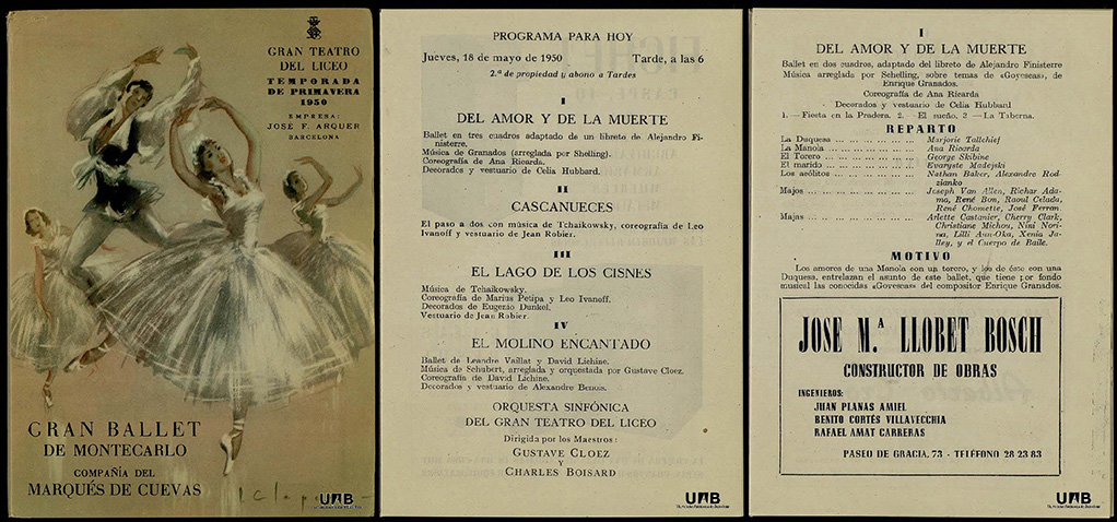 Το πρόγραμμα της παράστασης Del amor y de la muerte, drama ballet en seis cuadros (1950)