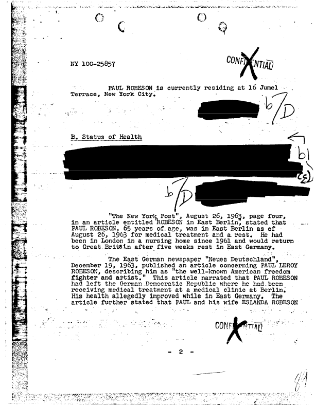 Robeson's Status of health (FBI report)