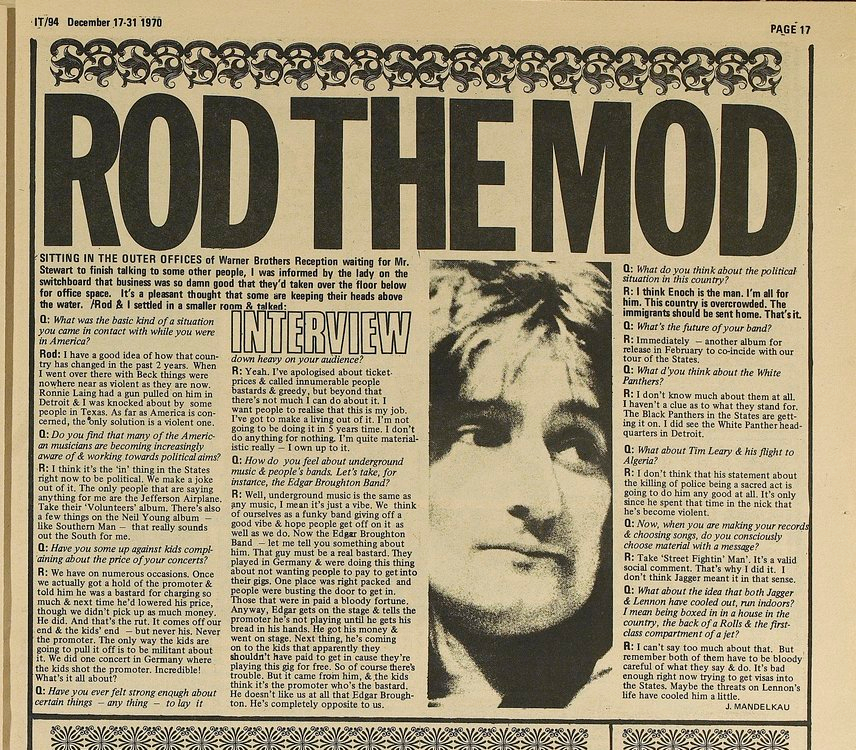 Η συνέντευξη του Rod Stewart στους IT (Δεκέμβριος 1970)